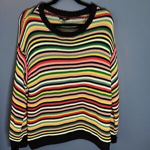 Fate - woman M, cotton blend striped oversized slouchy sweater, bright warm fun